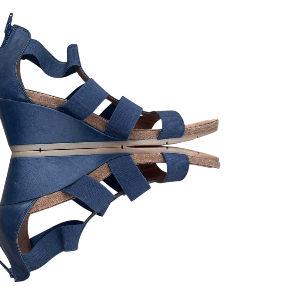 EuroSofft Women's Sandal Gladiator Low Wedge Heel Blue Stretchy Straps Size 11 - Picture 6 of 8